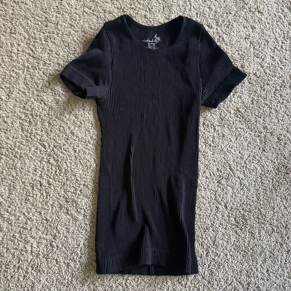 Free People Black Ribbed Short Sleeve top
